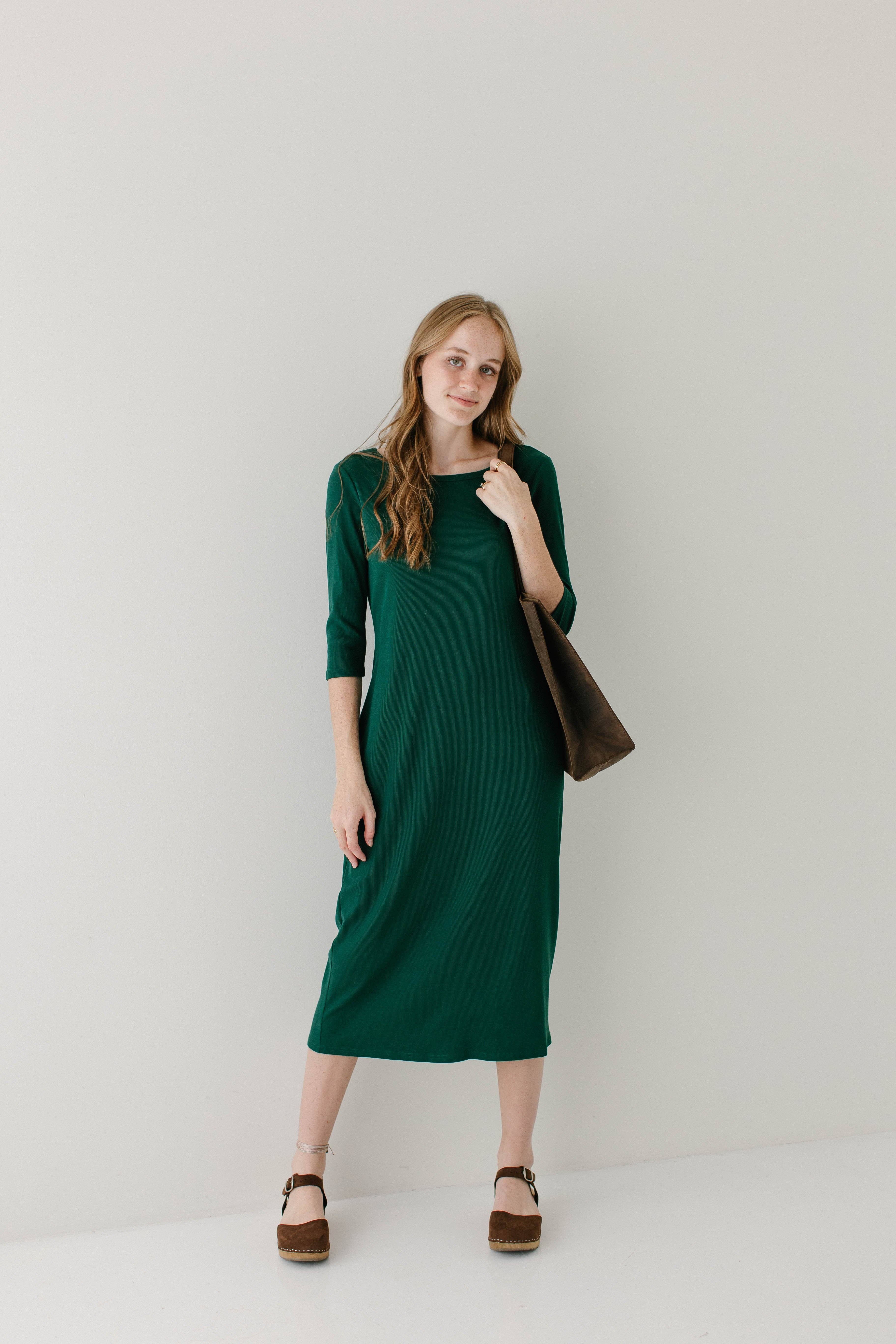 The Main Street Exchange - Wholesale Dress - Women's - 'Constance' 3/4 Sleeve Ribbed Midi Dress FINAL SALE16