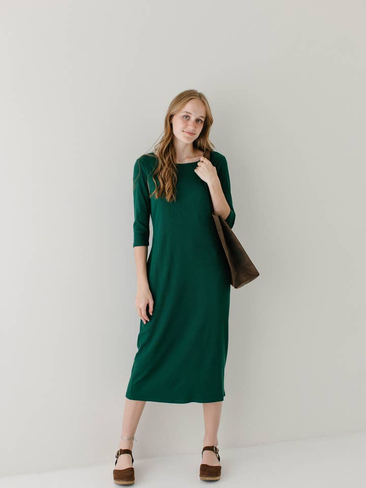 The Main Street Exchange - Wholesale Dress - Women's - 'Constance' 3/4 Sleeve Ribbed Midi Dress FINAL SALE16