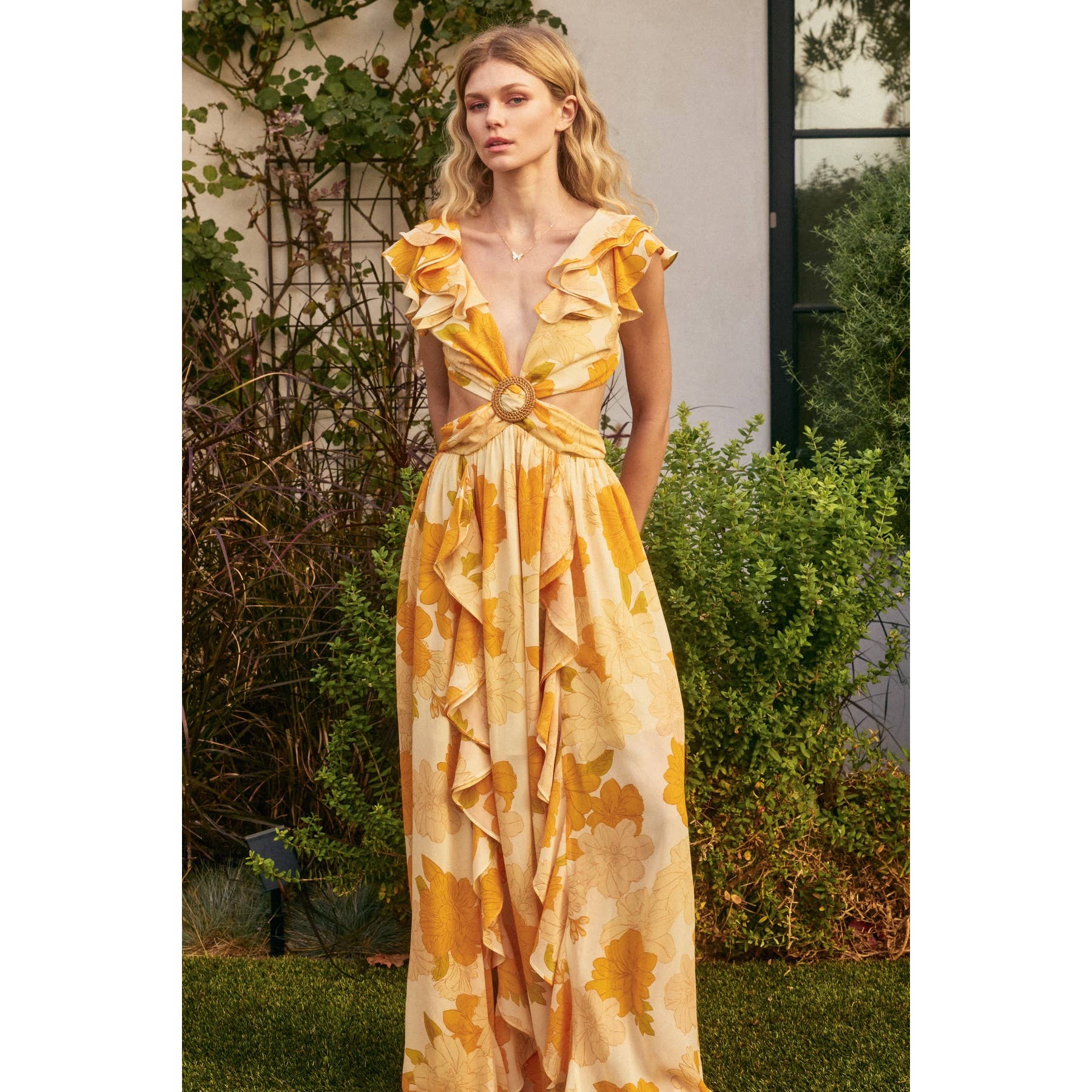 MANGO BLOSSOM Hugs And Kisses Cutout Frilly Maxi Dress for wholesale on Faire3
