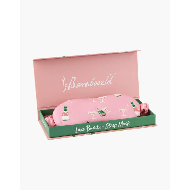 PINK LUXE BAMBOO JERSEY CHAMPAGNE BUBBLES SLEEP MASK for wholesale on Faire1