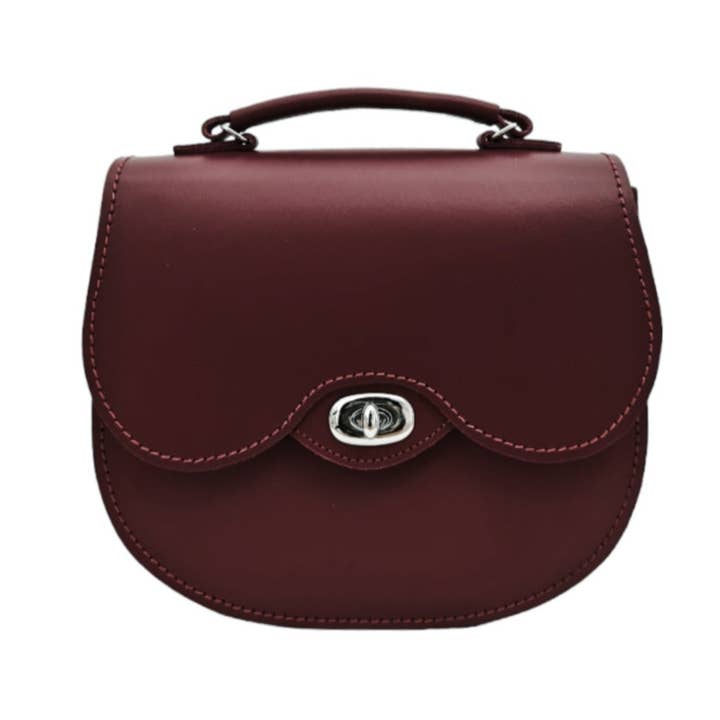 Handmade Leather Twist Lock Saddle Bag - Oxblood for wholesale by Zatchels
