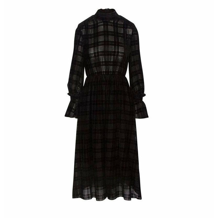 HottieandLord – wholesale Dress – Women's – High neck Houndstooth Velvet Midi dress1