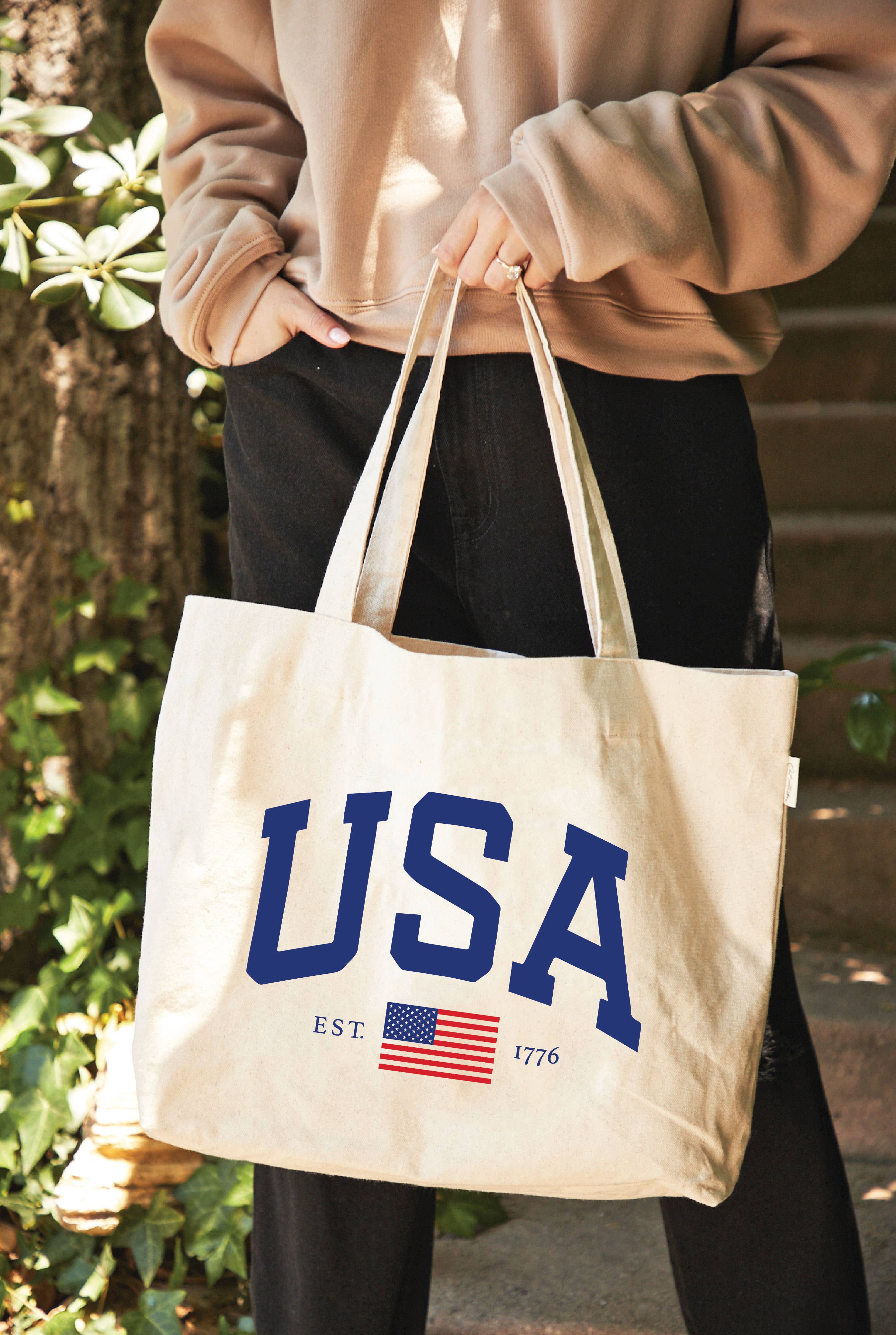 NATURAL Bolso de lona USA EST.1776 de venta al por mayor en Faire2