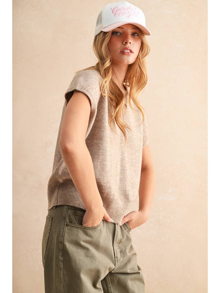 MIOU MUSE - Wholesale Knit Top - Women's - T4083 LOOSE FIT SHORT SLEEVE SWEATER TOP26