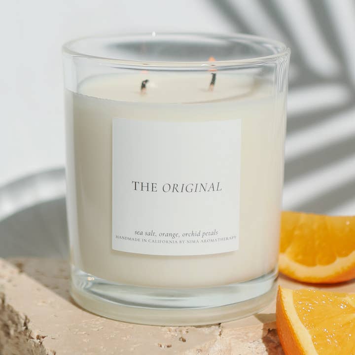 NIMA aromatherapy - Wholesale Jar/Filled Candle - Sea Salt + Orange + Amber - 12 oz clear jar soy wax candle0