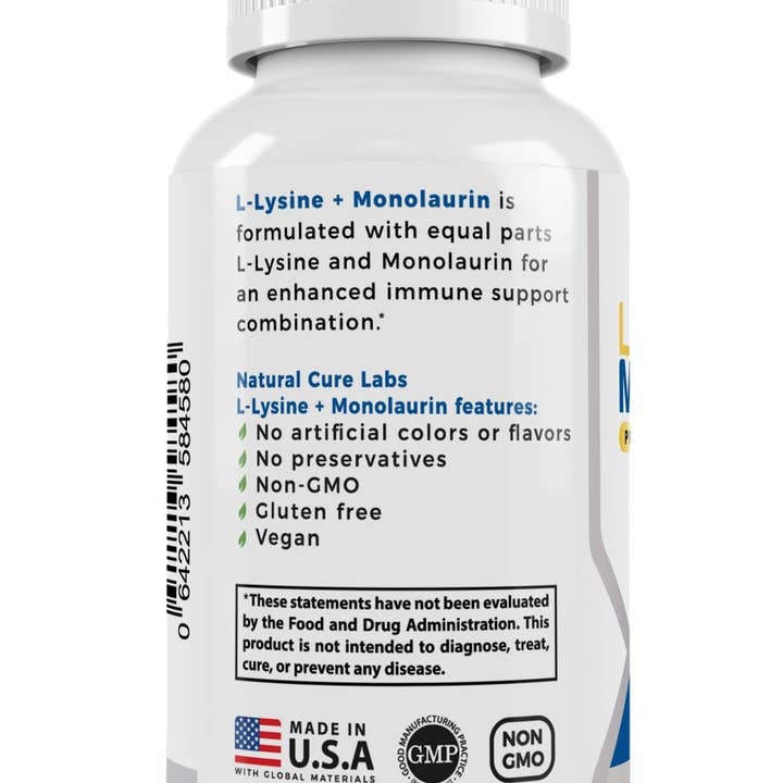 Natural Cure Labs - Venta al por mayor Suplementos/vitaminas para beber - L-lisina + monolaurina 600 mg