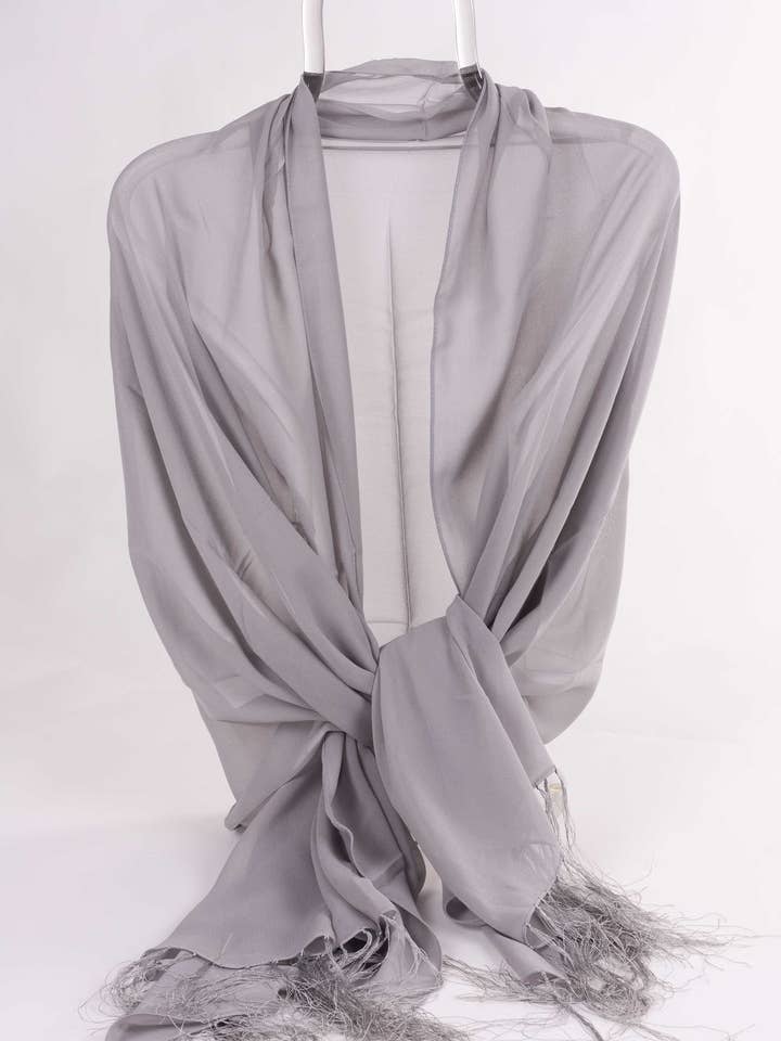 Estola de seda natural Georgette com franjas por atacado de MR Complements