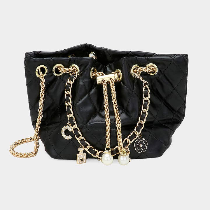 Enamel Charm Chain Pointed Faux Leather Mini Bucket Bag for wholesale by Sensibling Corp.