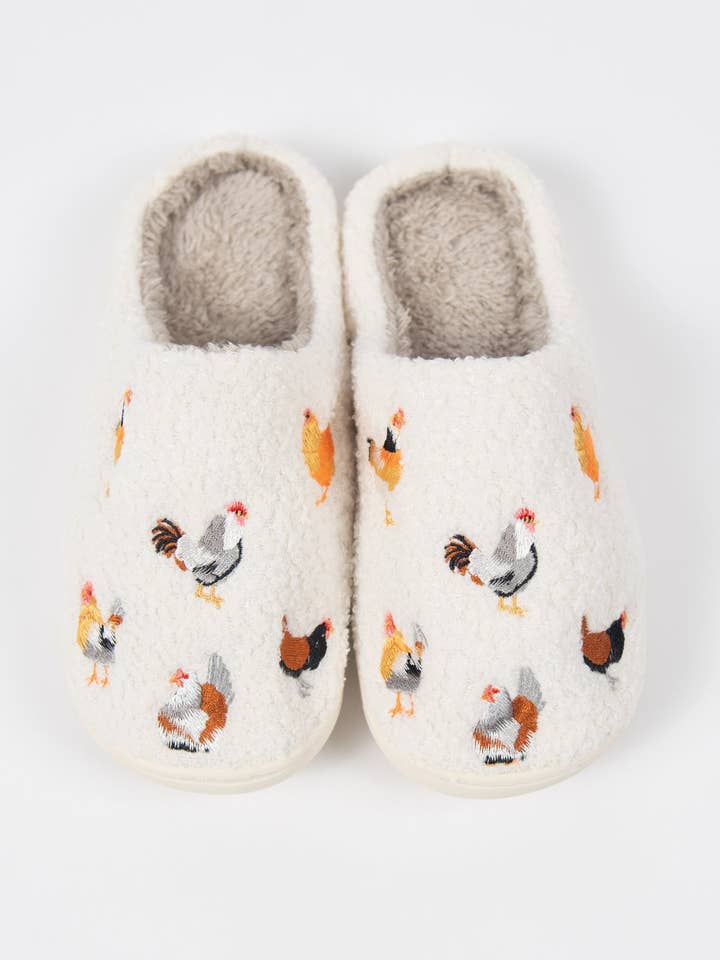 Chaussons crème Poules de basse-cour - Adulte pour la vente par American Farm Company