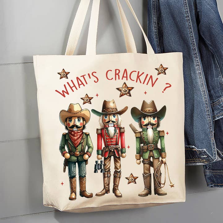 Avery Lane Gifts - Wholesale Tote Bag - Women's - Christmas Western Cowboy Nutcrackers Canvas Tote Bag