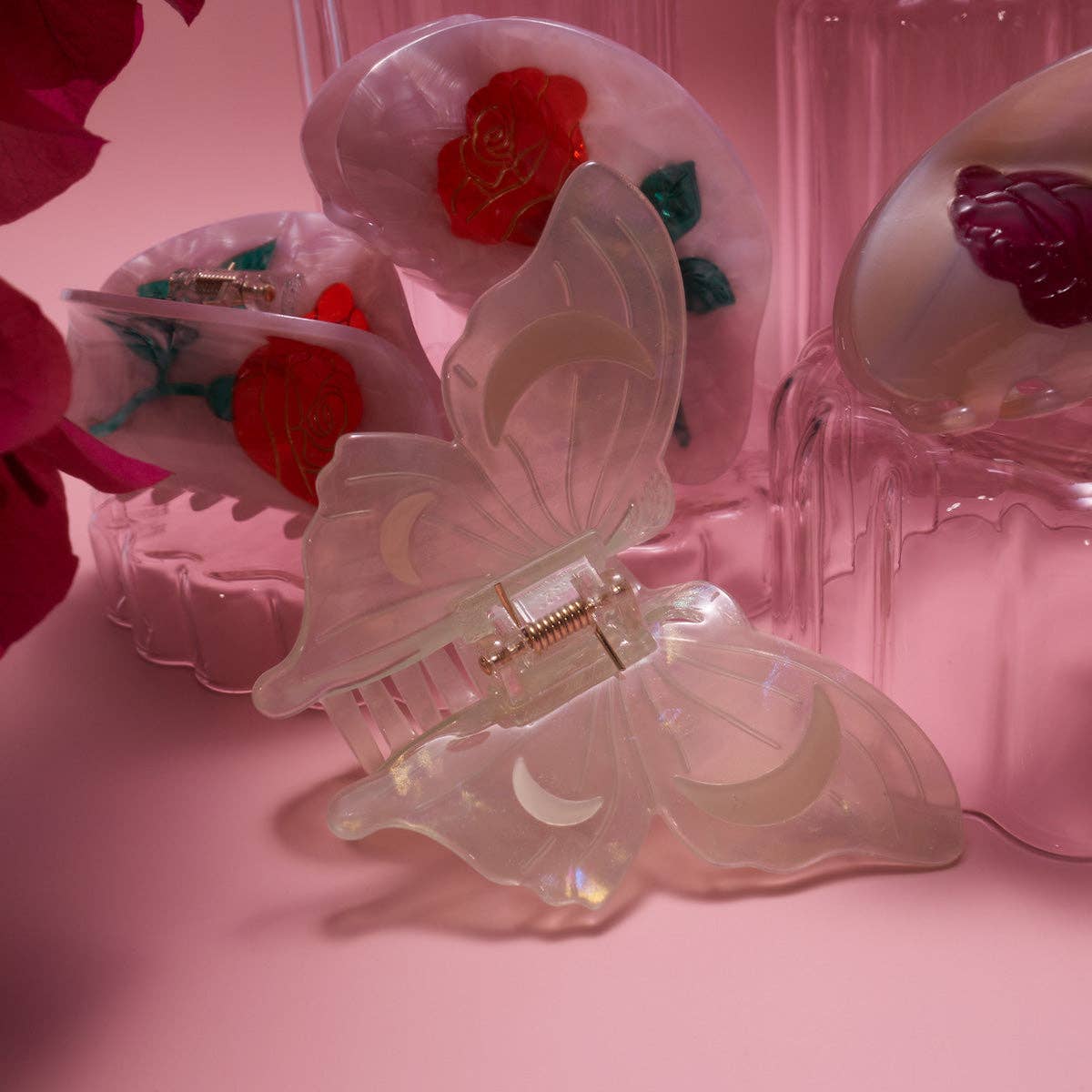 WINONA IRENE - Wholesale Hair Clip - Women's - Light Green Acetate Lunar Moth Hair Claw with Crescent Moons6