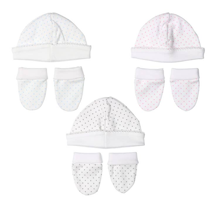 Polka Dot Hat and Gloves made of Cotton for Newborn for wholesale by Bean Baby Clothes