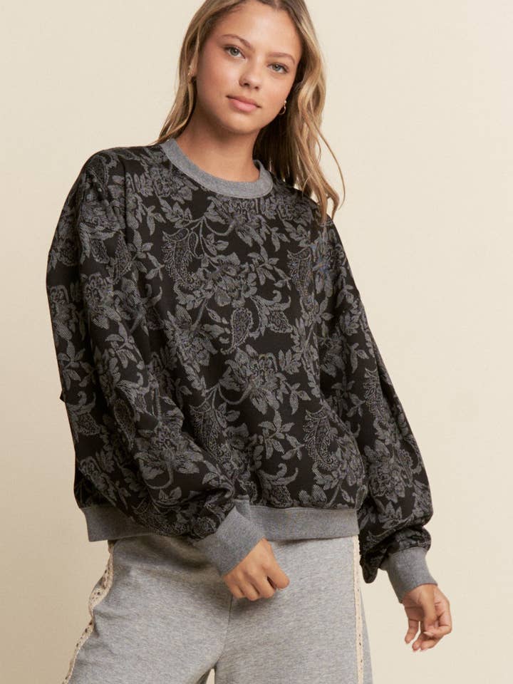 J.NNA - Wholesale Knit Sweater - Women's - Floral Print Drop Shoulder Long Sleeve Sweater3