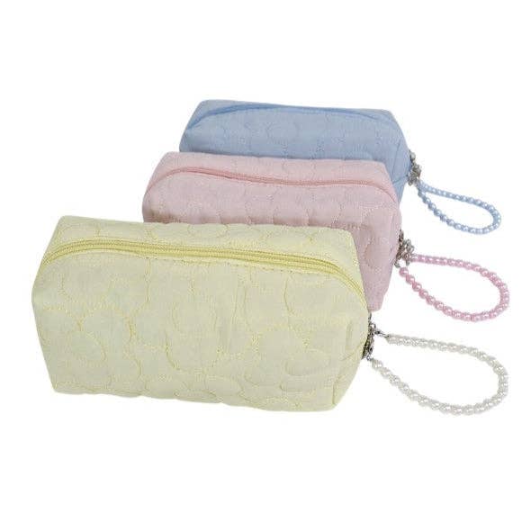 ASSORTED Solid Color Quilted Fabric Makeup Pouch JB5526-5 (12PC) for wholesale on Faire8