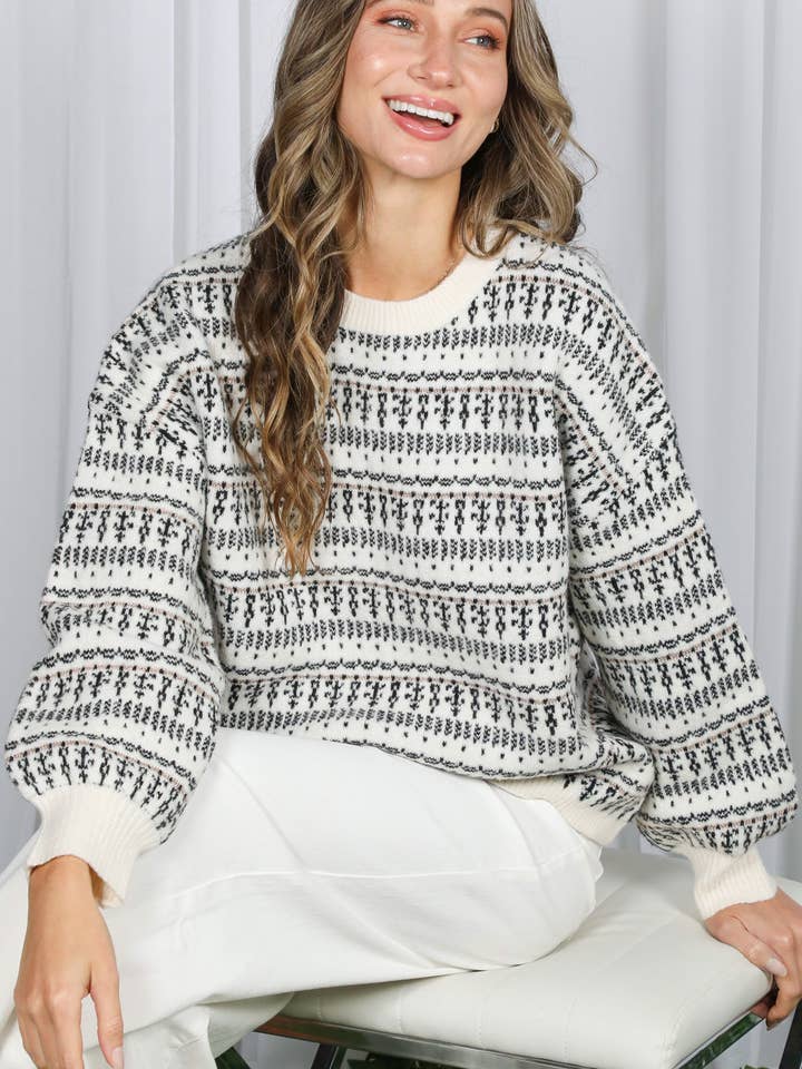 Vintage Pattern Striped Pullover Knitted Sweater VT82721 for wholesale by Vine & Love