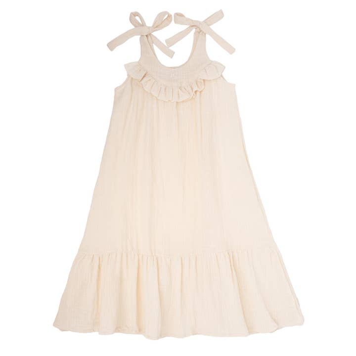 Lang kjole i linnedeffekt med stropper S31823 for engroshandel hos Tocoto Vintage