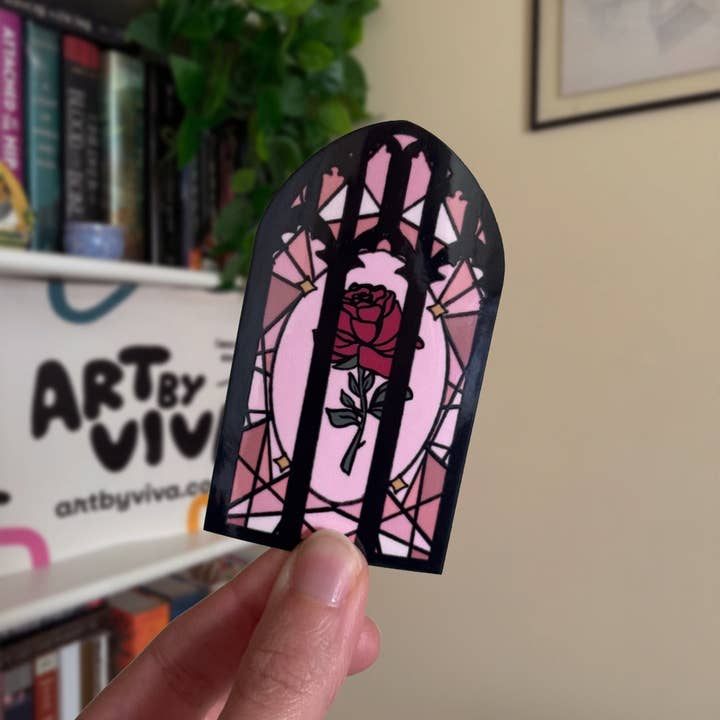 Stained Glass Gothic Dark Romance Bookish Kindle Sticker for wholesale by Art by Viva