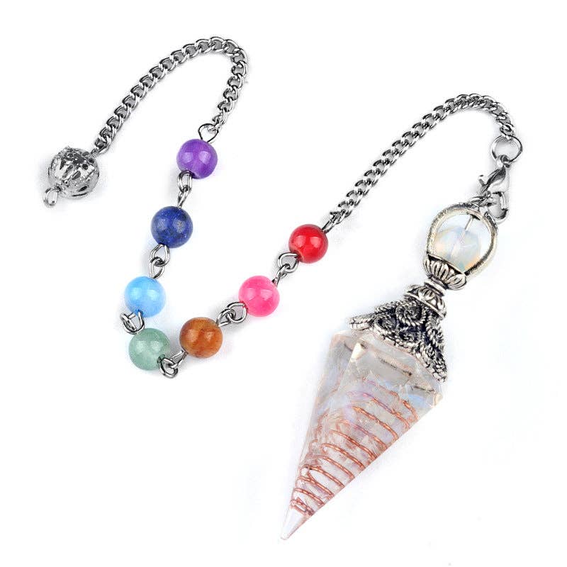 Mio Queena - Wholesale Spiritual Stone/Crystal - Hexagonal Cone Gravel Pendulum with Chakra Chain - CS15