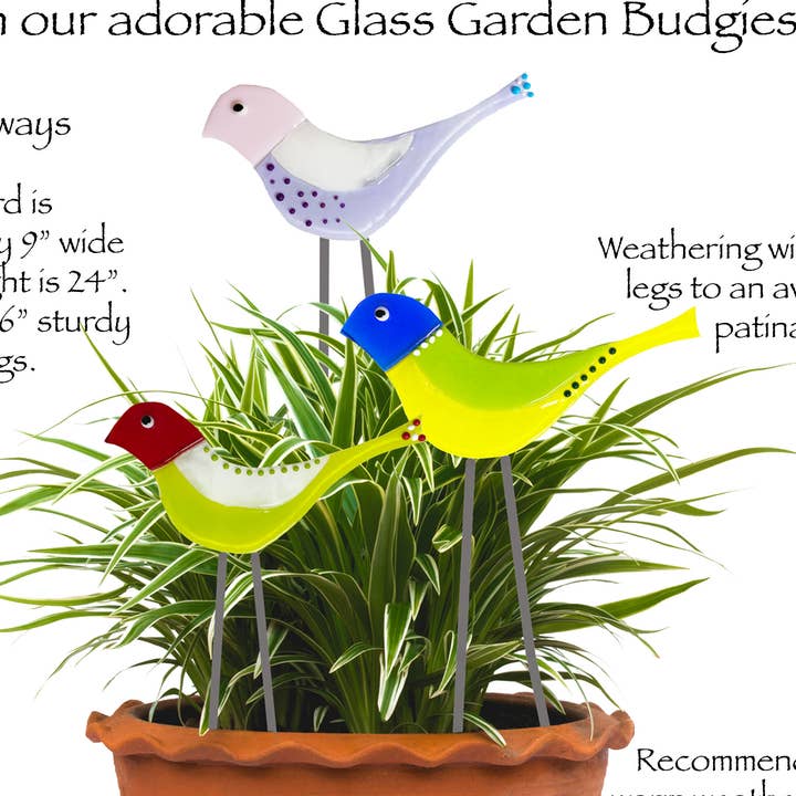 Outdoor Garden Budgie for wholesale by Beach Memories® Glassworks