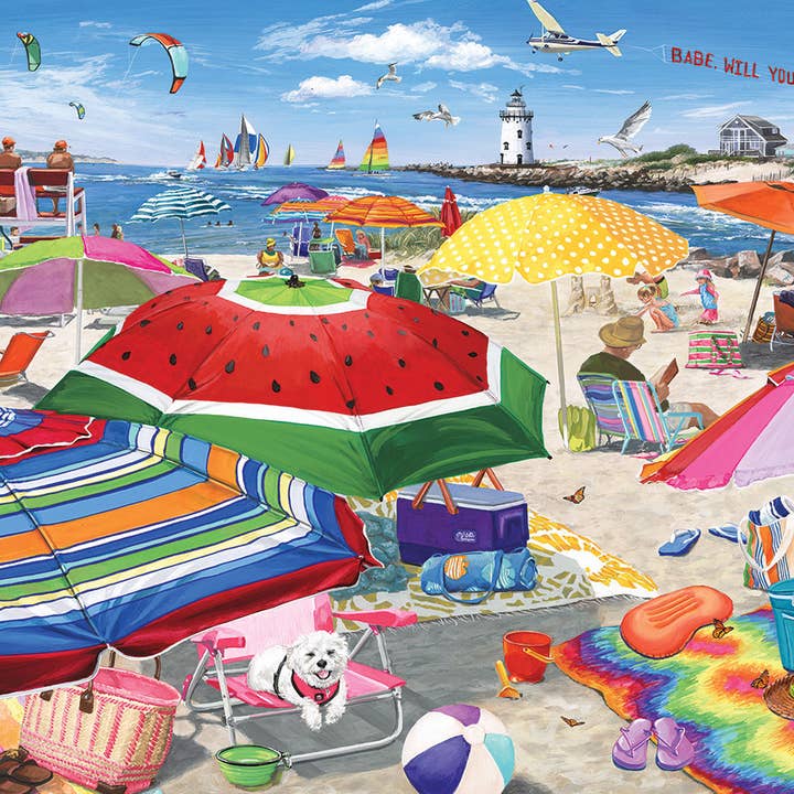 White Mountain Puzzles - Vente Puzzle – adulte - Parasols de plage (1806pz) - Puzzle de 500 pièces