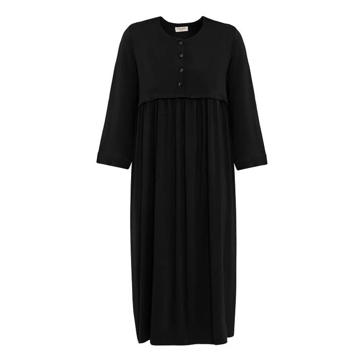 Front Buttoned Wrap Draped Satin Dress Black for wholesale by anou anou