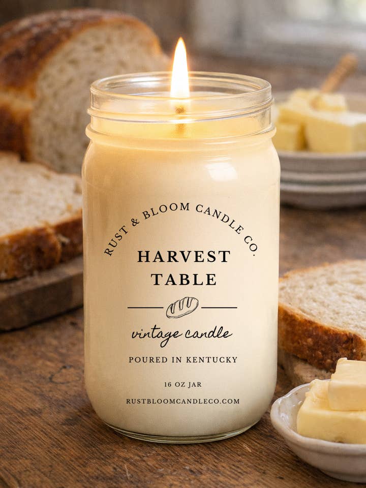 Harvest Table 16 Oz Soy Candle for wholesale by Rust & Bloom Candle Co