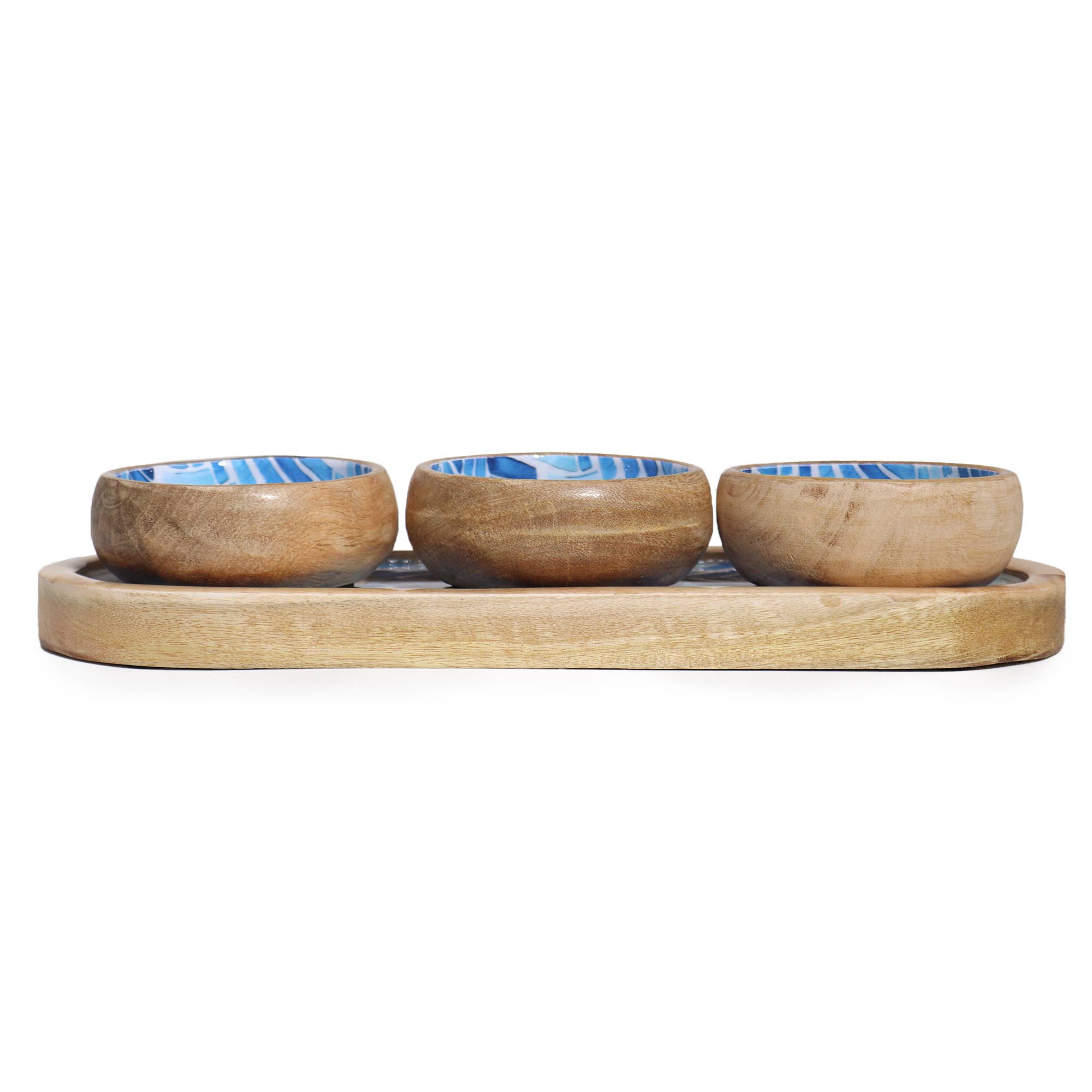 AW Artisan - Wholesale Desk Tray - Mango Wood Tray with 3 Bowls - Blue Mosaics3