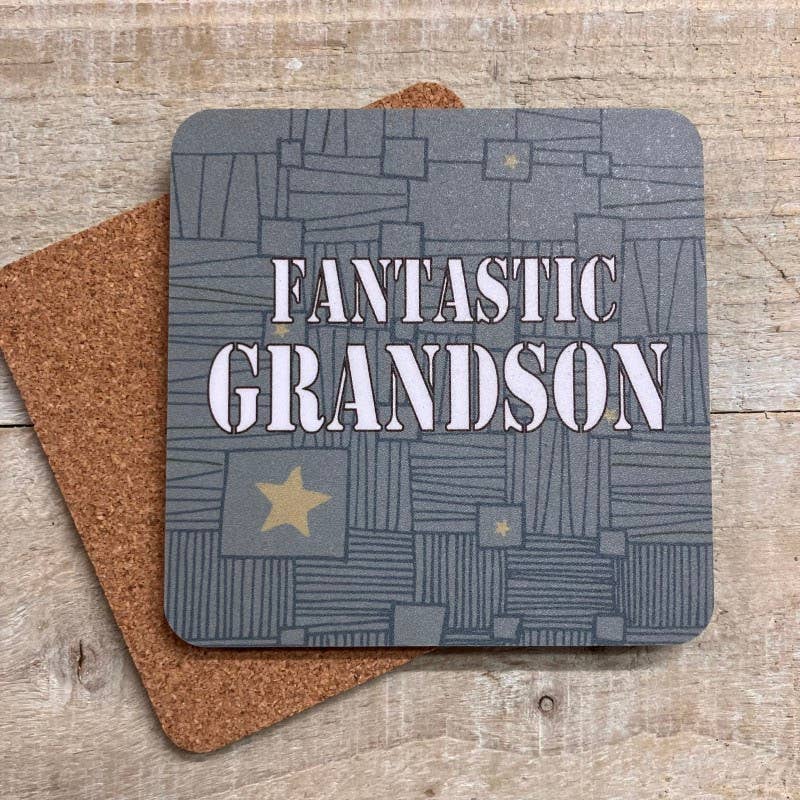 White Cotton Cards – wholesale Birthday card – Coaster - Grandson - Doodles (C-ST48)0
