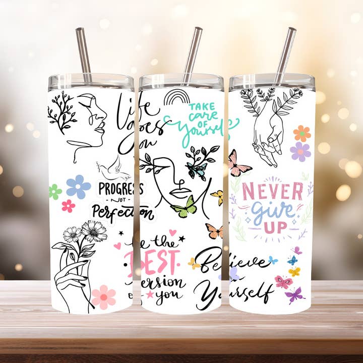 Positivity Tumbler, 20 oz. Stainless Steel for wholesale by Stencil Art Canada