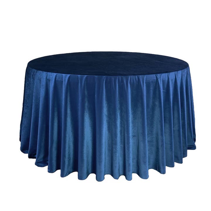 120 Inch Round Velvet Tablecloth Navy Blue for wholesale by YOUR CHAIR COVERS