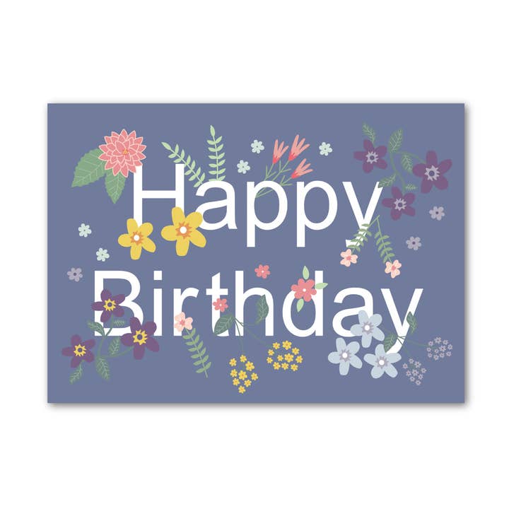 Postkort "Birthday Flowers blå" for engroshandel hos mimie & joe