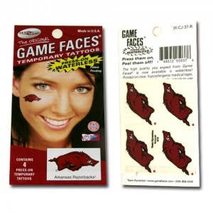 Turnovers Inc - Wholesale Temporary Tattoo - Arkansas Razorbacks Game Faces- Waterless 4 Piece Tattoos