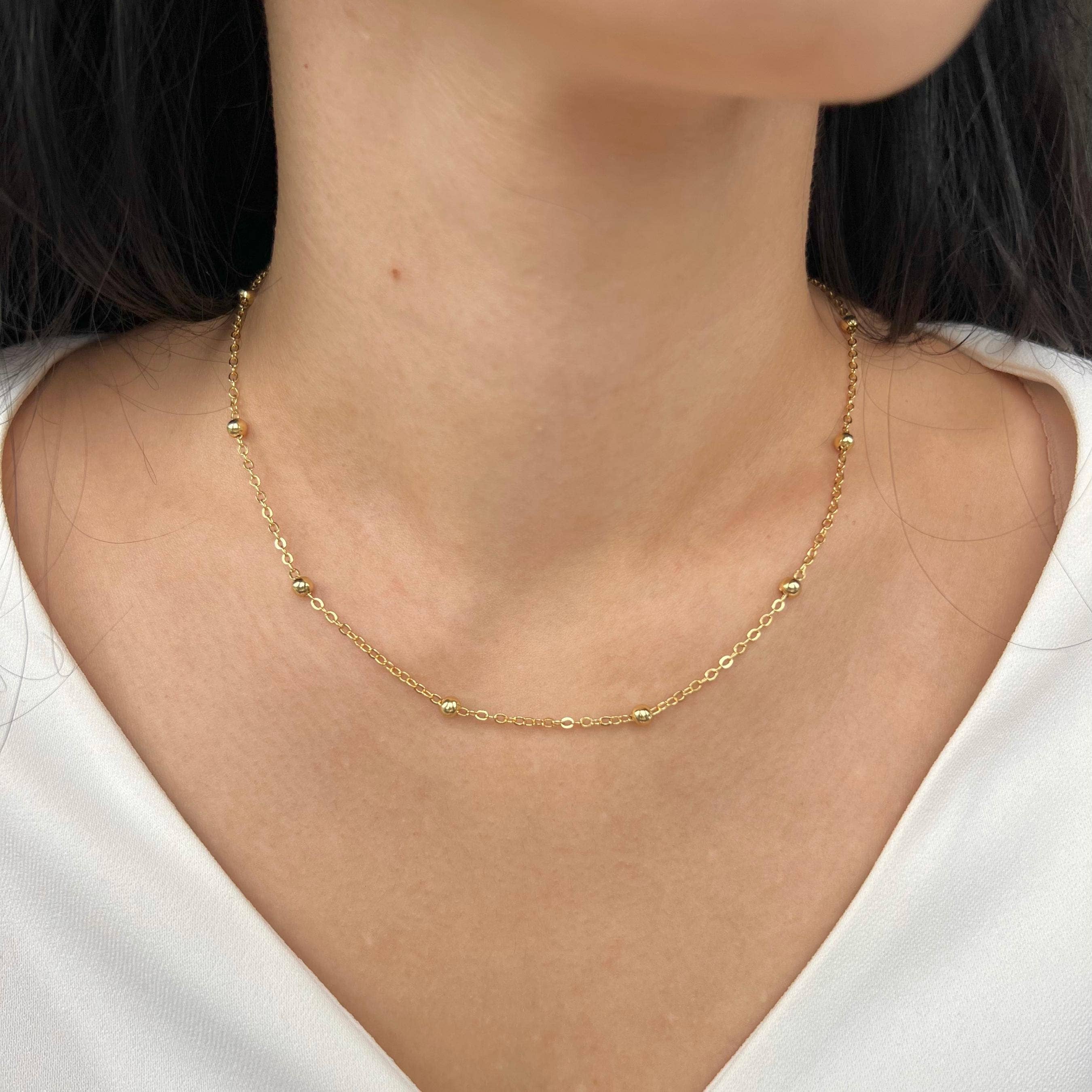 Rossie Jewellery – wholesale Beaded/pearl necklace – 14k Gold Filled Minimalist Beaded Satellite Chain Necklace1