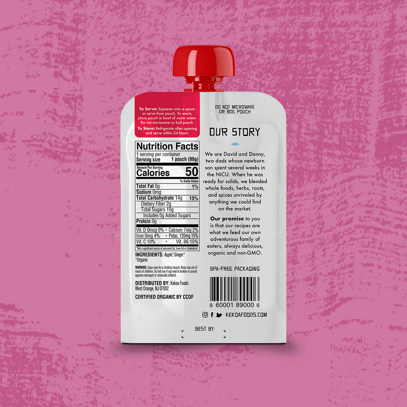 Kekoa Foods - Wholesale Baby Food - Apple & Ginger Squeeze Pouch, 100% Organic Vegetarian Baby Food Purée1