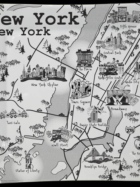 Mapa da cidade de Nova York B&W Bandeja quadrada grande por atacado de The Dish