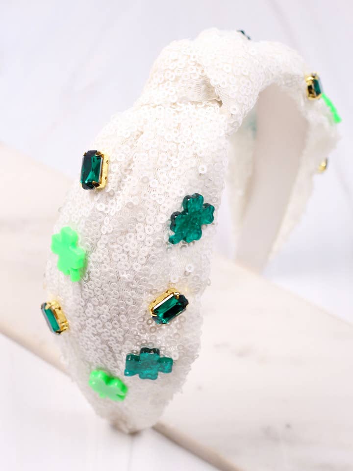 Sequin Shamrock Headband WHITE for wholesale by Caroline Hill