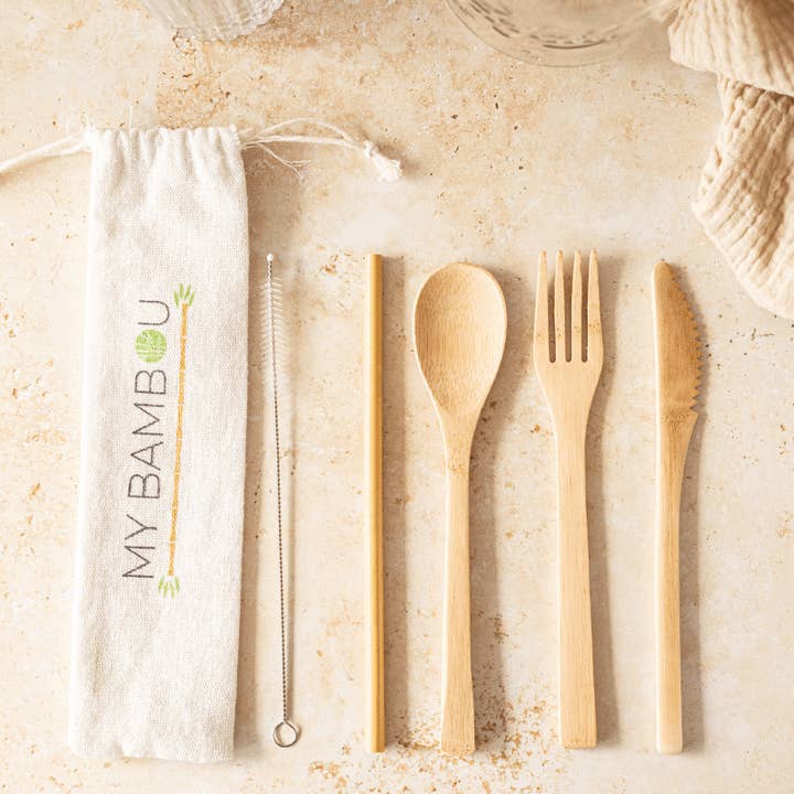 Bamboo Cutlery Set with Straw to Personalize - My Bambou for wholesale by My Bambou