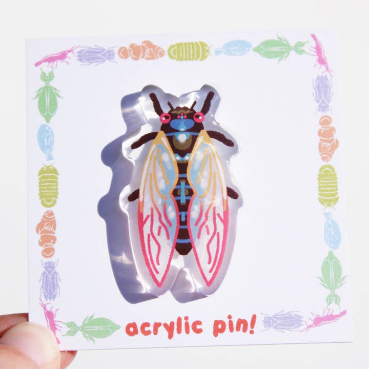 Periodical Cicada Acrylic Pin for wholesale by Microbiome Arts