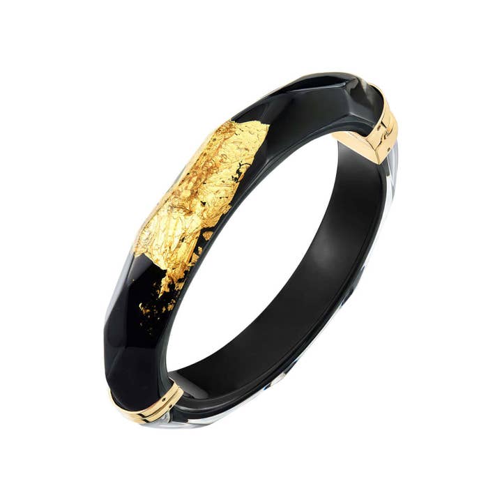 Gold & Honey - Wholesale Bangle Bracelet - Black 24K Gold Leaf Faceted Bangle with Hinge2