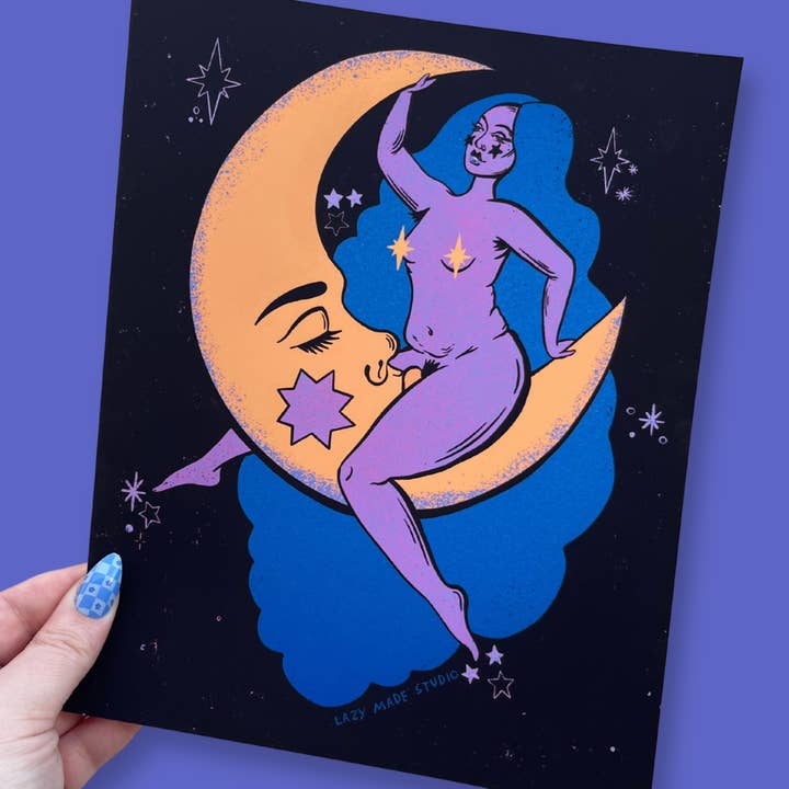 Moonlight Love 8 x 10 Blue Colorway Art Print for wholesale by Lazy Made Studio