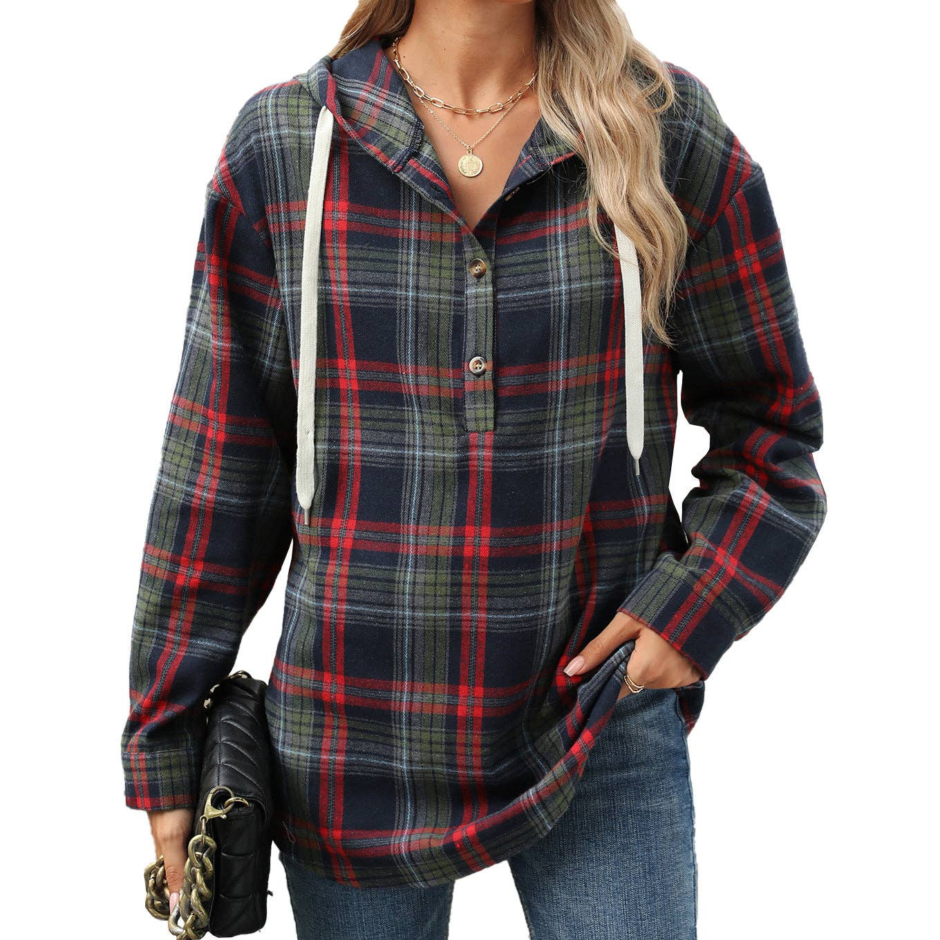 Masyal - Wholesale Shirt Jacket/Shacket - Women's - Women's Autumn/Winter Hooded Plaid Button-down Jacket3