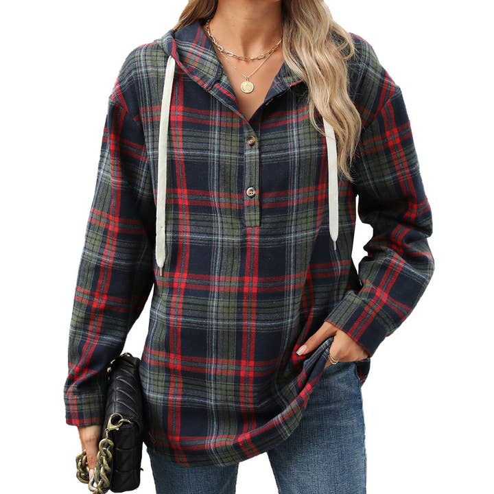 Masyal - Wholesale Shirt Jacket/Shacket - Women's - Women's Autumn/Winter Hooded Plaid Button-down Jacket3