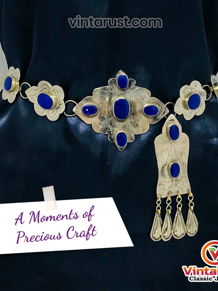 Turkman mage kedja inläggningar med Lapis stenar, mage bälte för wholesale av vintarust