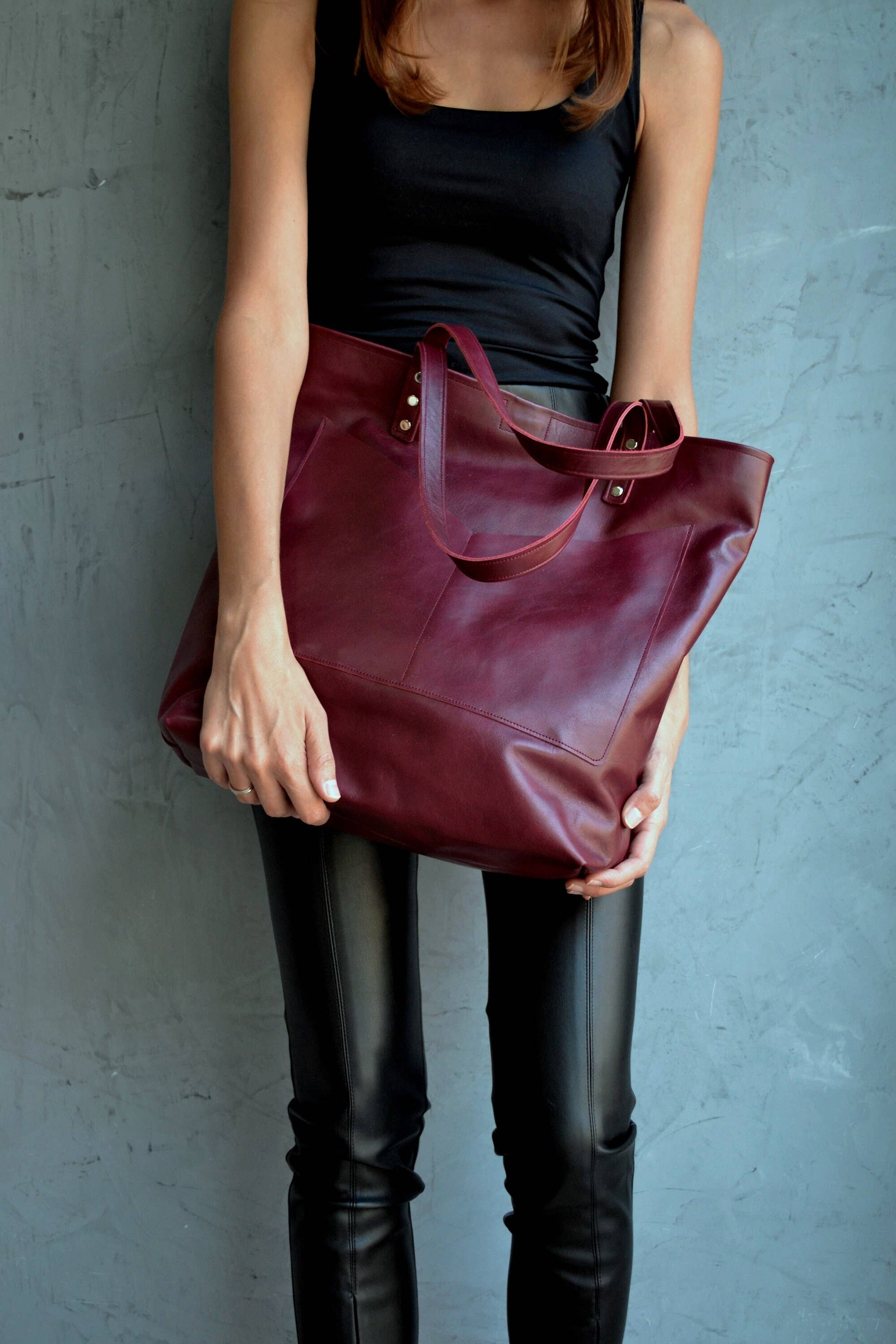 ANA KOUTSI - Wholesale Tote Bag - Women's - Estia leather tote bag in bordeaux9
