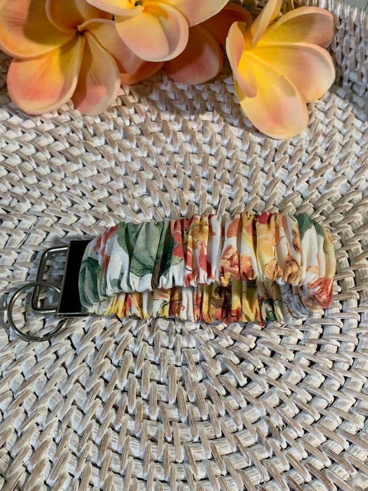 Handmade Scrunchie Key Fob, Keychain - Pumpkin Spice - Keychain for wholesale by Ann Gregory Designs