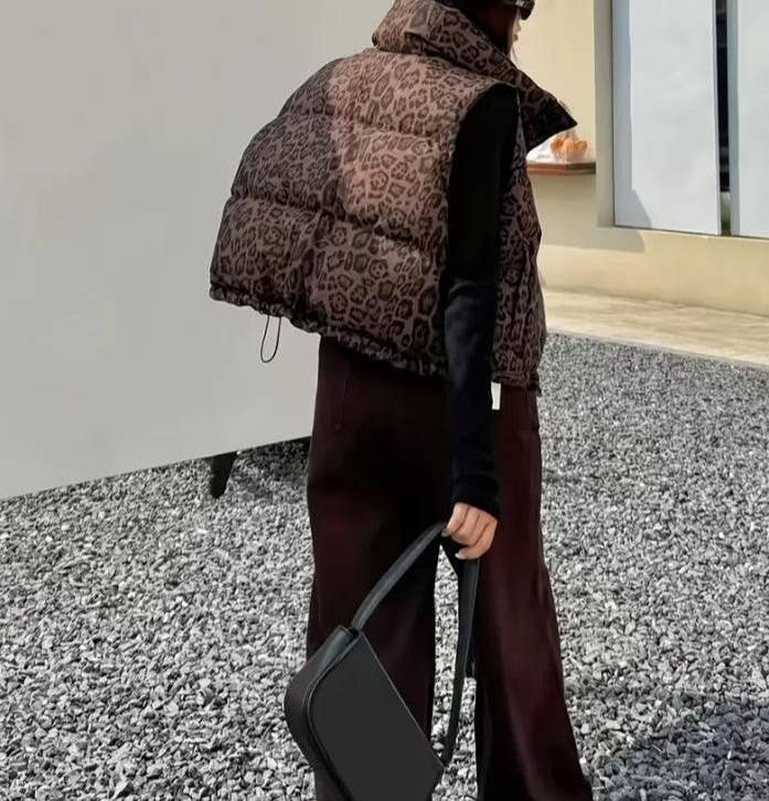 Rosa Clothing - Wholesale Outerwear Vest - Women's - Leopard Print Puffer Vest Women Winter Streetwear Trendy4