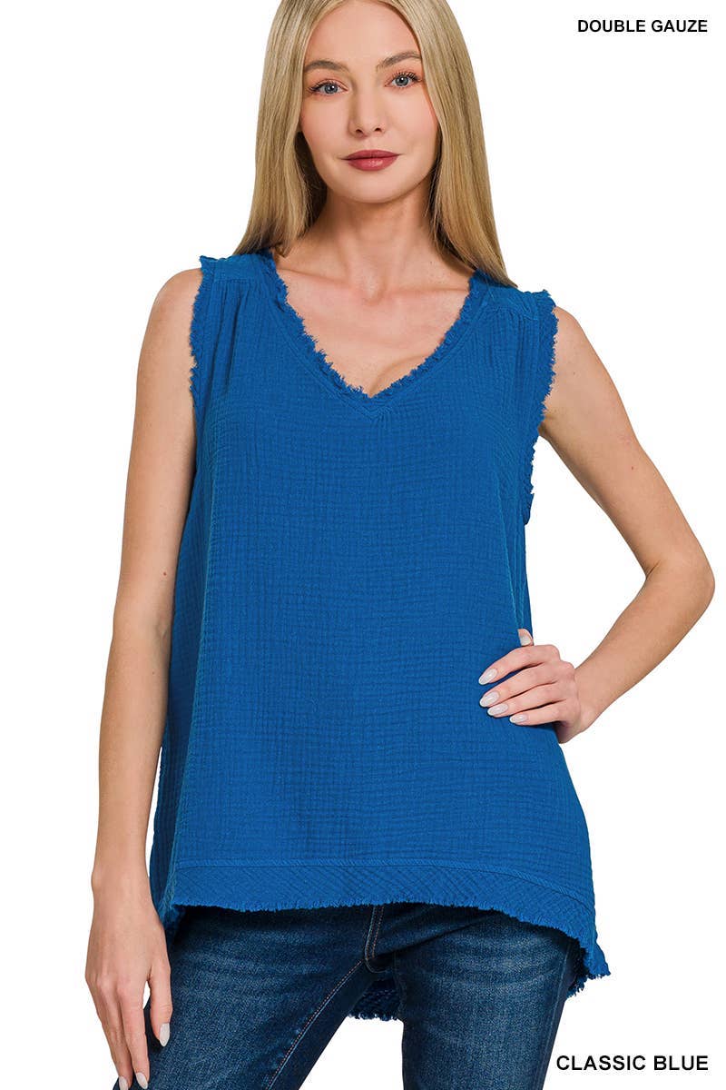 Vanilla Monkey – Engroshandel Tanktop – Kvinder – Tanktop med rå kanter og V-hals i dobbelt gaze6