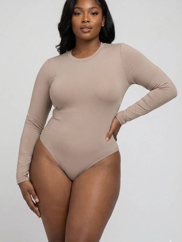 CAPELLA APPAREL - Wholesale Bodysuit - Women's - Plus Solid Long Sleeve Round Neck Bodysuit9