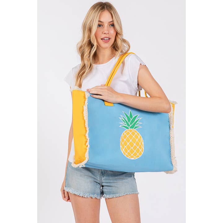 Hana - Wholesale Tote Bag - Women's - Embroidered Design Patch Fringe Summer Tote Bag14