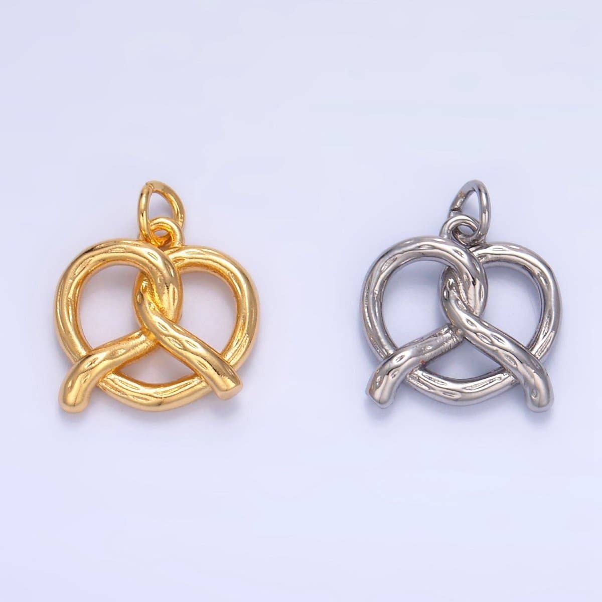 Aim Eternal - Wholesale Individual Charm/Pendant - 24K Gold Filled Mini Pretzel Pastry 3D Minimalist Charm in Gold & Silver | W1053